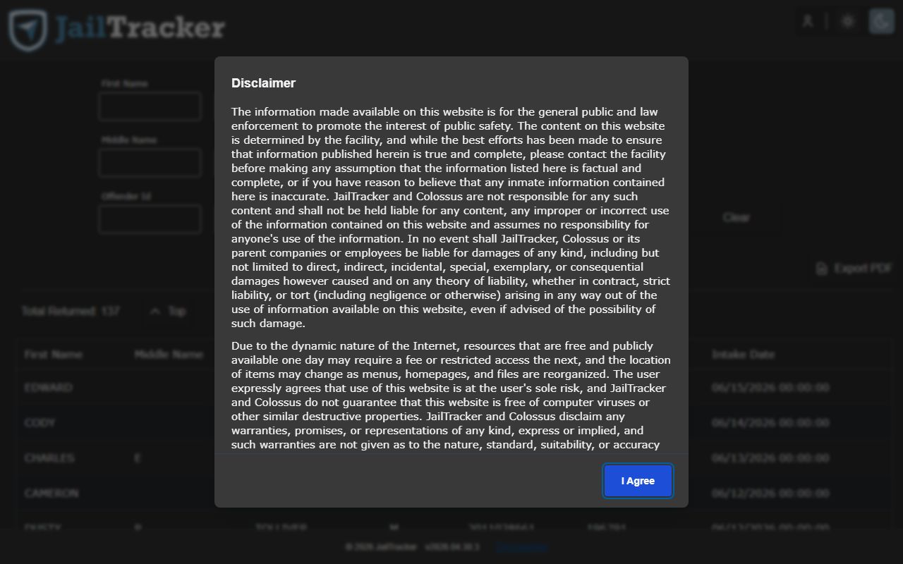 Carter County jail roster search fields for current inmate lookup