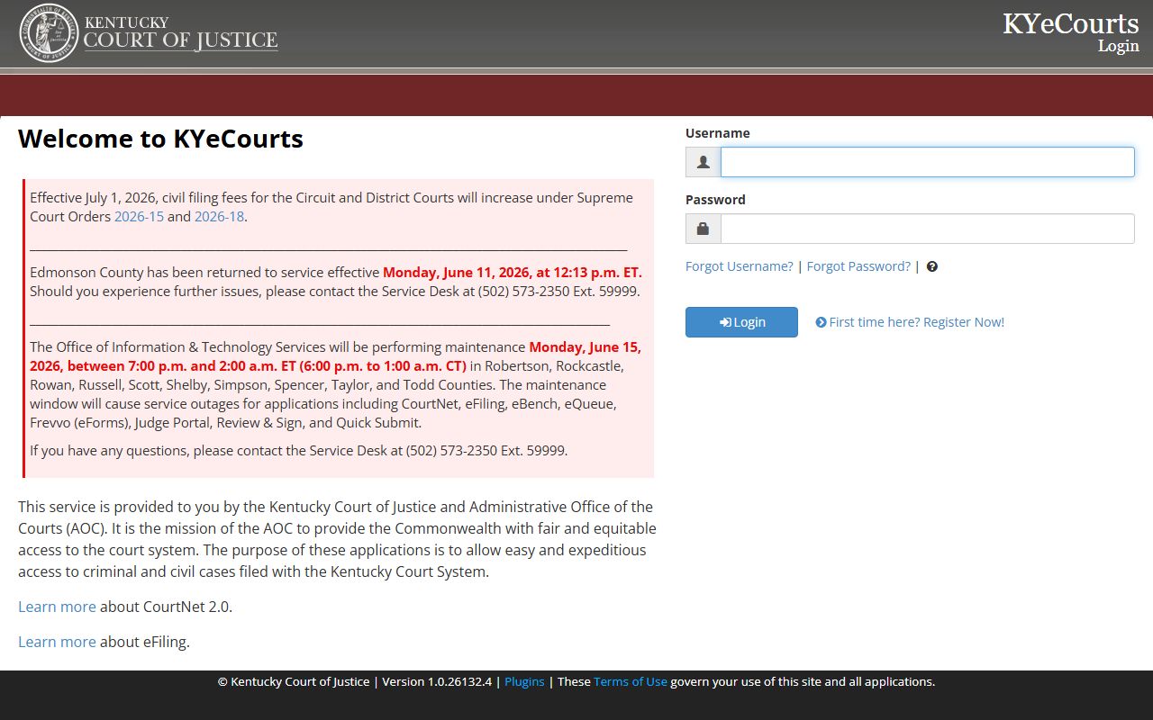 CourtNet search fields for Carter County court records after arrest